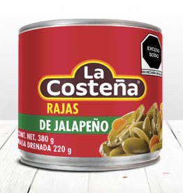 Rajas de Jalapeño, La Costeña, Lata de 199g / Jalapeno Chilies, La Costeña, 199g